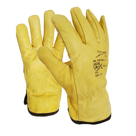 Driver Glove Fleece Cotton Lined Yellow Leather Work Glove Ruftuf