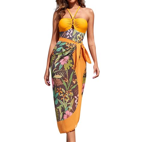 Rpvati Womens 2024 Tropical Print One Piece Swimsuit With Cover Up