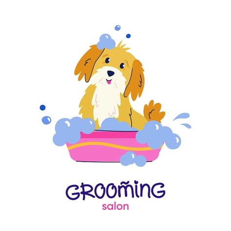 Premium Vector Cute Bathing Dog In Flat Cartoon Style Vector Logo For