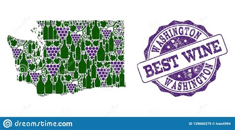 Collage Del Mapa Del Vino De La Uva De Washington State Y Del Mejor