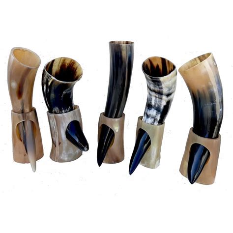 Viking Drinking Horn Set of 5 with Stand