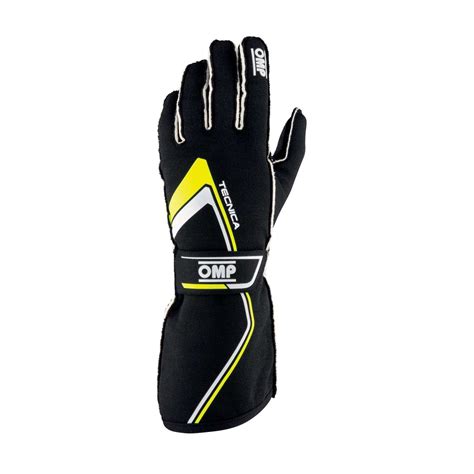 Omp Italy Tecnica My Racing Gloves Black Yellow Fia Yellow Black