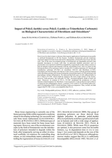 Pdf Impact Of Poly L Lactide Versus Poly L Lactide Co Trimethylene