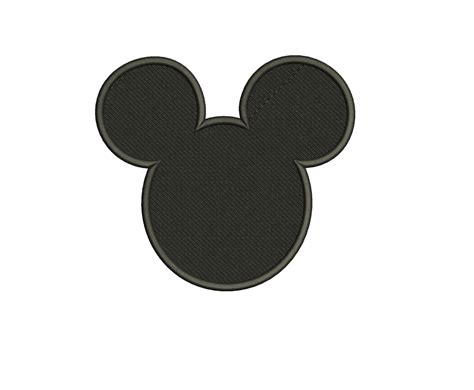 The Mickey Mouse Head Is Shown In Black And Grey Embroidery On An Iron On Patch