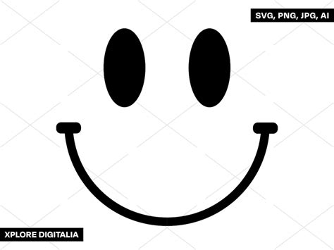 Smiley Outline Black, Happy, Face, Emoji, Vector Art, Instant Digital ...