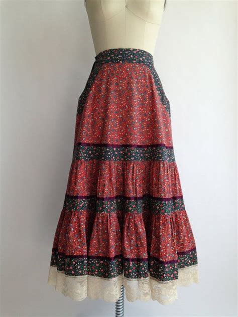 GUNNIE SAX Red Floral Prairie Tiered Maxi Skirt With Satin Etsy