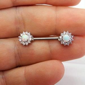 Pair Of White Opal Clear Cz Surgical Steel Nipple Bars Etsy