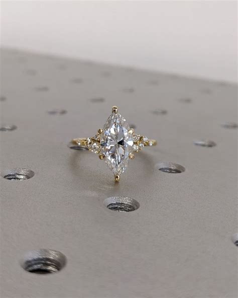 Marquise Cut Moissanite Ring Vintage Moissanite Engagement Ring Solid