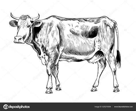 Cow Realistic Hand Drawn Sketch Animal Farming Vector Illustration ...