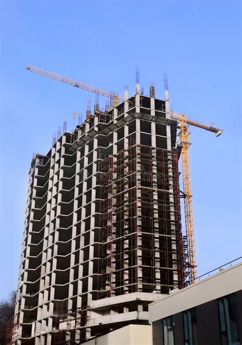 High Rise Building Under Construction And Crane Stock Image Image Of