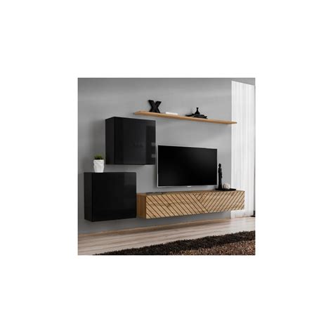 Paris Prix Ensemble Meuble Tv switch Lamel V 250cm Naturel Noir à