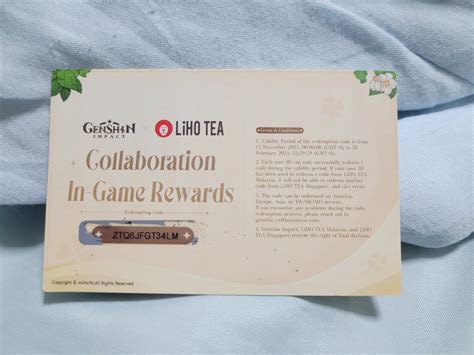 All Claimed Genshin Impact X LIHO TEA Collab In Game Rewards Code