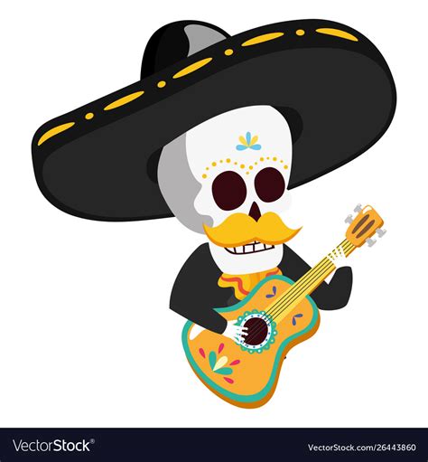 Mexican skull mariachi playing guitar Royalty Free Vector