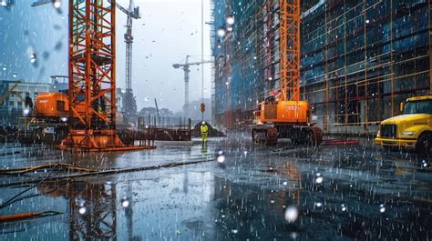 Building Rain Construction Premium Ai Generated Image