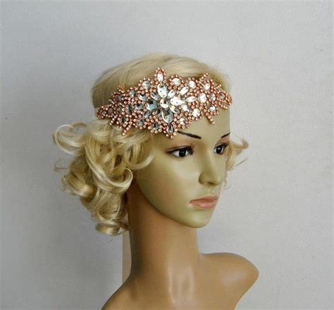 Glamour Rose Gold Rhinestone Flapper Gatsby Headband Wedding Etsy