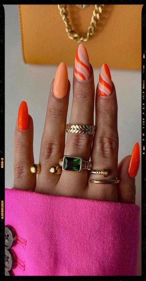 Peach & Orange Nails | Orange nails, Neon orange nails, Orange nail designs