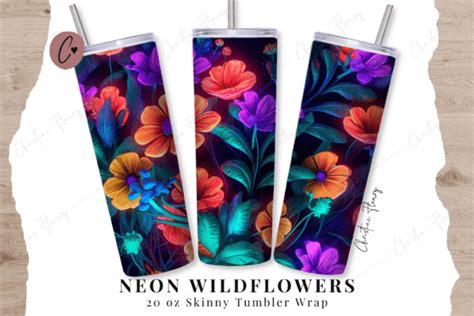 Neon Wildflowers Oz Skinny Tumbler Graphic By Christine Fleury