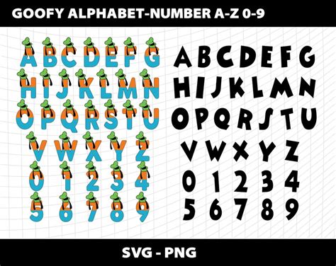 Goofy Svg Alphabet Font Letters Mickey Mouse Birthday 1 2 3 4 5 6 7 8 9