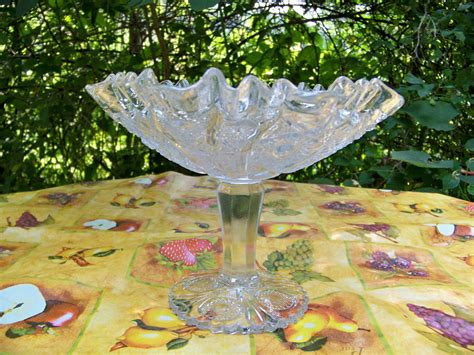 Vintage Crystal Footed Fruit Bowl Clear Glass Pedestal Compote Etsy