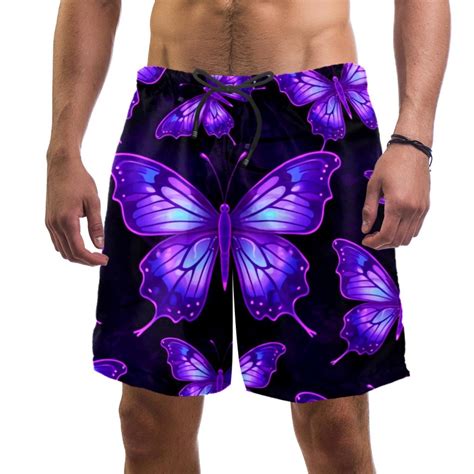 Mens Purple Butterflies Swim Trunks Quick Dry Boardshorts Bathing Suit