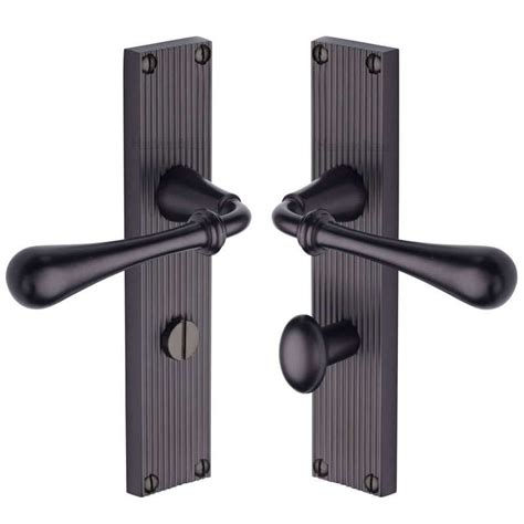 Heritage Roma Reeded Bathroom Door Handles Matt Bronze Broughtons Lighting And Ironmongery