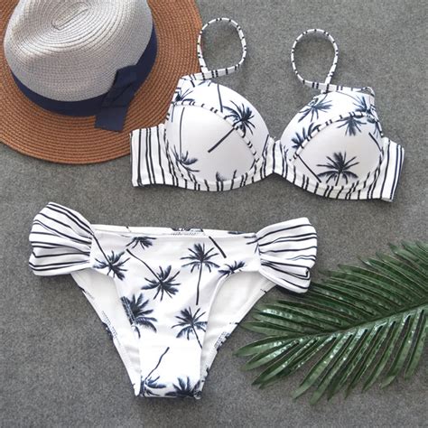 SAKKUS 2018 New Coconut Trees Print Brazilian Bikini Set Ruffled Sexy