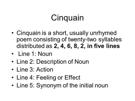 Cinquain Poem: Types of Poems and Syllable Structure