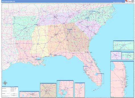 Us Southeast Regional Wall Map Color Cast Style By Marketmaps Mapsales