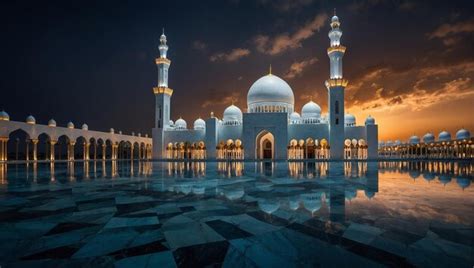 Premium Photo | Grand mosque in abu dhabi at night panoramic mosque