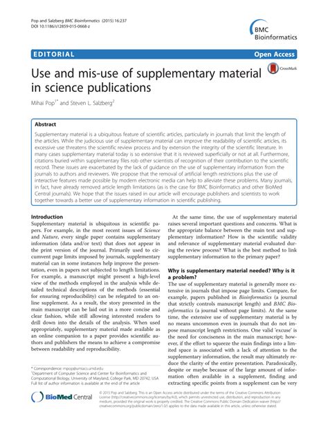 Pdf Use And Mis Use Of Supplementary Material In Science Publications