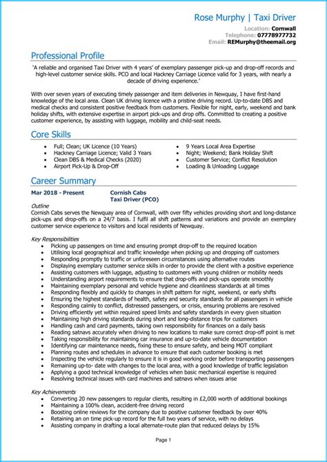 Cab Driver Resume Klimakteriehaxan Blog