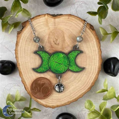 Labradoriet Drievoudige Maan Groen Ketting Rvs SB Designs Creations