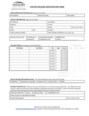 Fillable Online Gallaudet Visitor Housing Registration Form Arrival