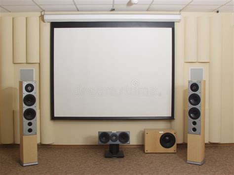 Projection Screen in Home Theater. Stock Photo - Image of home, floor ...