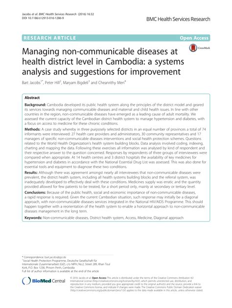 Pdf Managing Non Communicable Diseases At Health District Level In