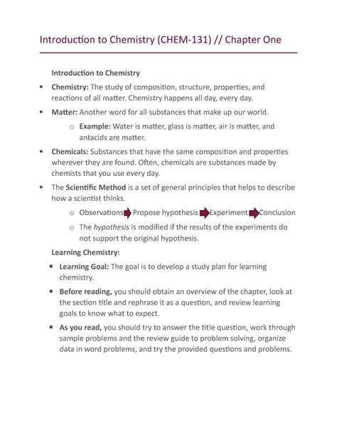 Chem Notes Ch 1 Intro To Chem Introduction To Chemistry Chem 131 Chapter One