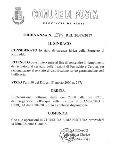 Interruzione Notturna Erogazione Acqua Per Favischio E Cerqua Posta