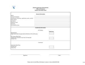 Fillable Online Cheyney Student Information Sheet Spring Cheyney