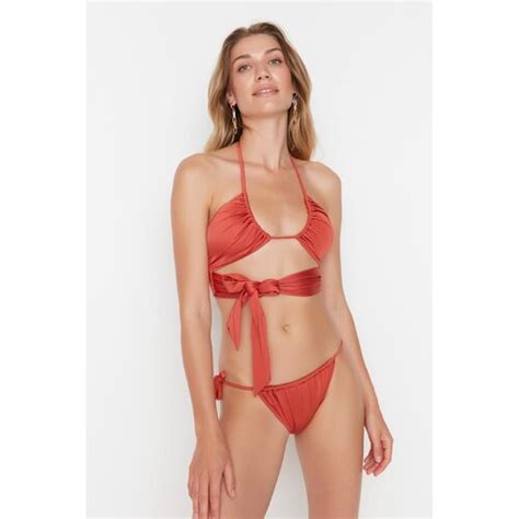 Trendyol Cinnamon Tie Detailed Bikini Top EPonuda