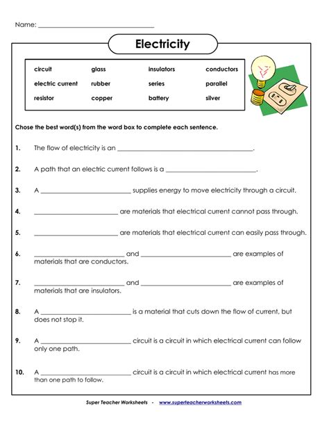 Basic Printable Electricity Worksheets