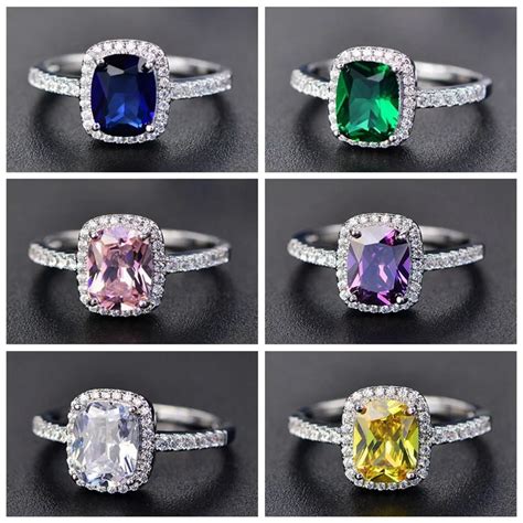 Eternity Vierkante Shiny Meerdere Kleuren Bruiloft Engagement Ringen