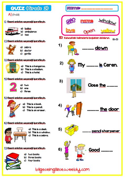 Second Grade Exams 2 Sinif Ingilizce Sinav Bilgeceingilizce