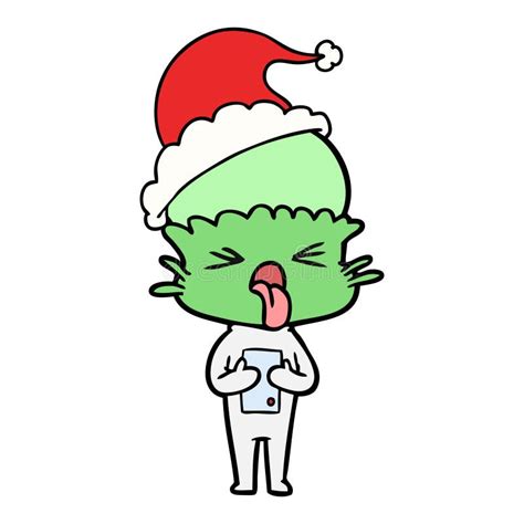 Disgusted Hand Drawn Flat Color Illustration Of A Alien Wearing Santa