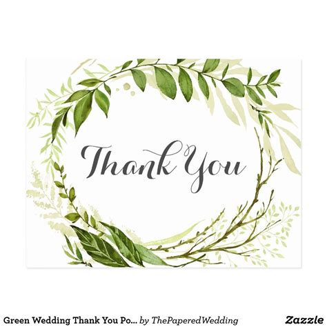 Green Wedding Thank You Postcards Rustic Greenery Thank You Messages