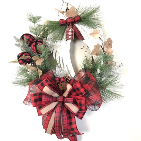 Farmhouse Buffalo Plaid Angel Wing Christmas Wreath Etsy