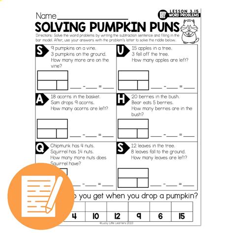 Lucky To Learn Math 1st Grade Lesson 3 15 Subtraction Word Problems Independent Practice