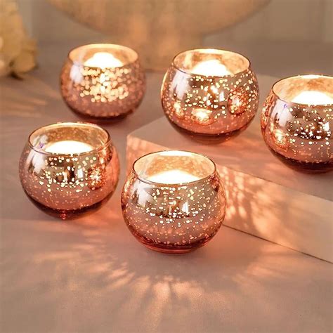 24pcs Rose Gold Votive Candle Holders For Tealight Mercury Glass