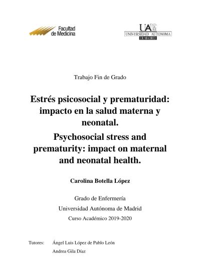 Estrés psicosocial y prematuridad impacto en la salud materna y neonatal