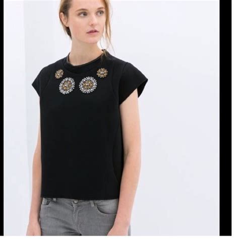 Zara Jeweled Shirt Tops Embellished Clothing Zara Tops