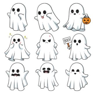 Cute Sheet Ghost Clipart Vector Collection - FriendlyStock